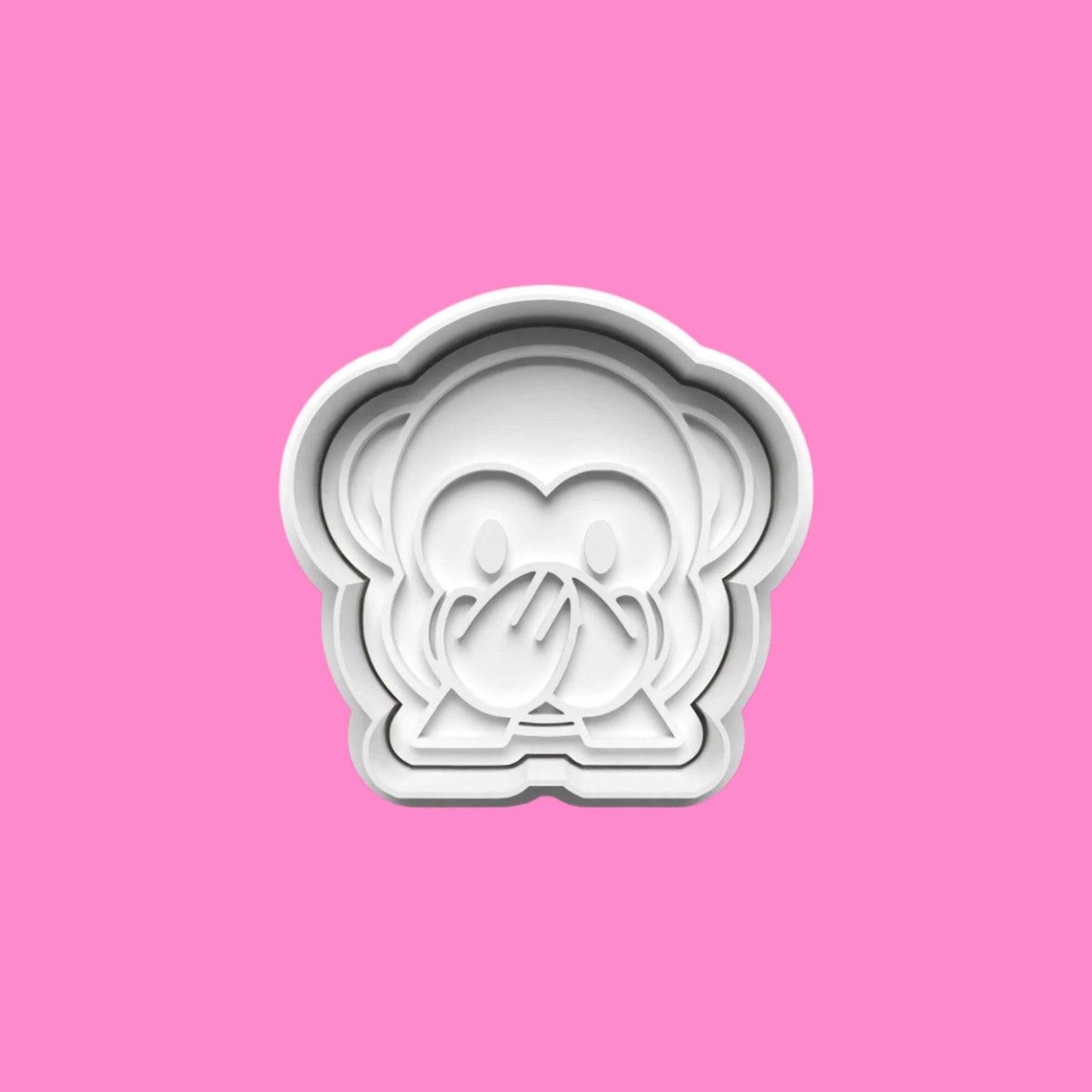 See No Hear No Speak No Monkey Cookie Cutter and Embosser Stamp Set. Handmade gift item..