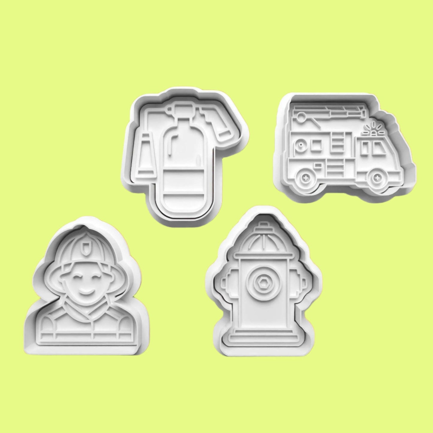 Fire Department Cookie Cutter and Embosser Set of 4 in 7cm or 10cm sizes..