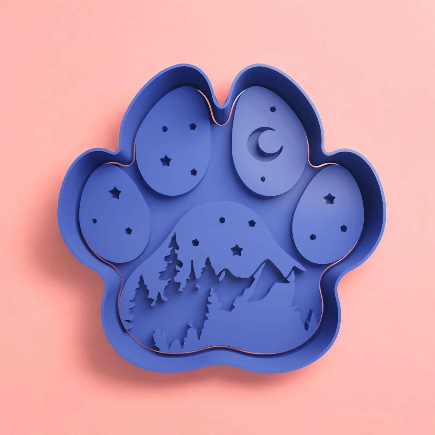 Dog Paw Christmas Mountain Scene Cookie Cutter and Embosser Set.