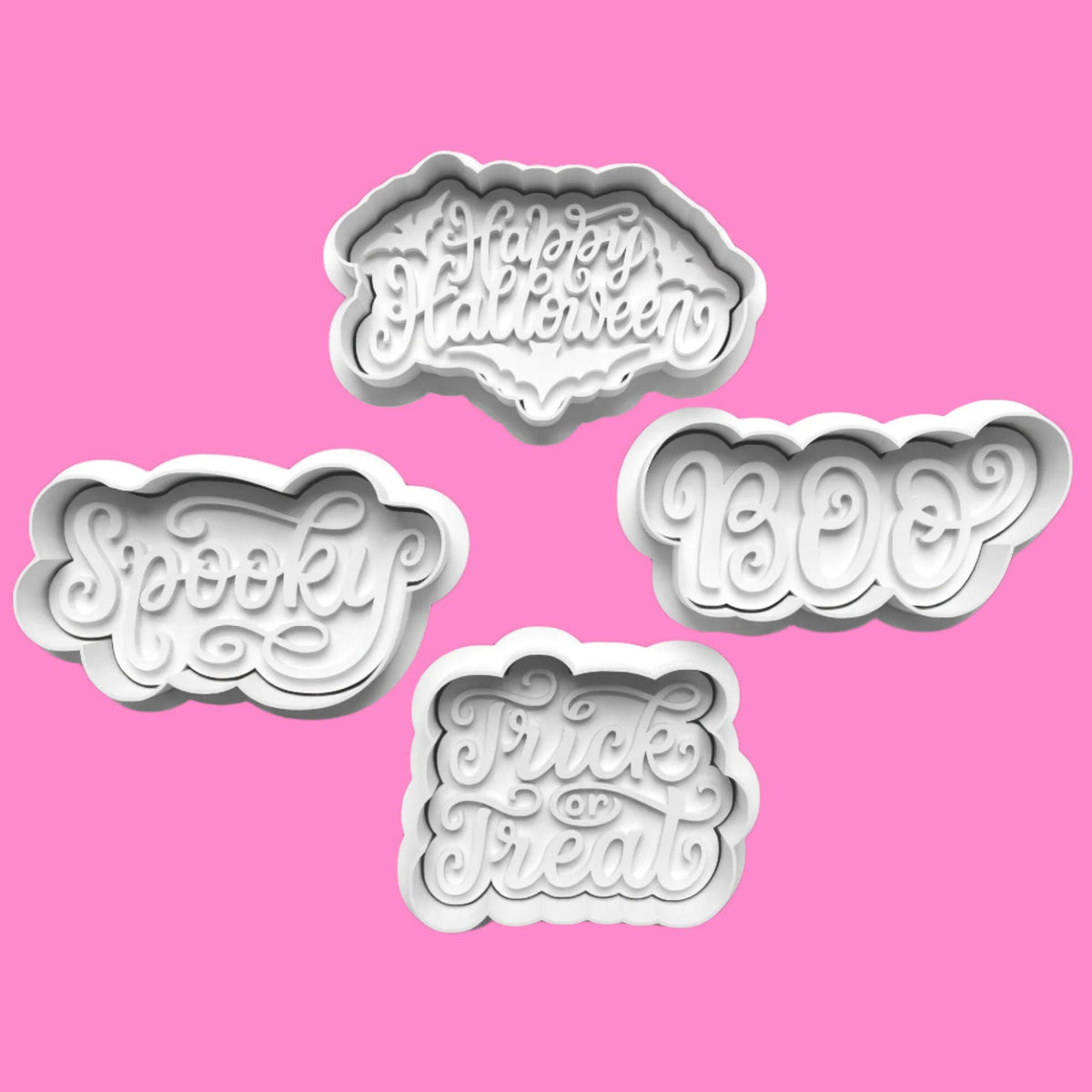 Halloween Handwriting Quotes complete Cookie Cutter and Embosser Stamp Set..