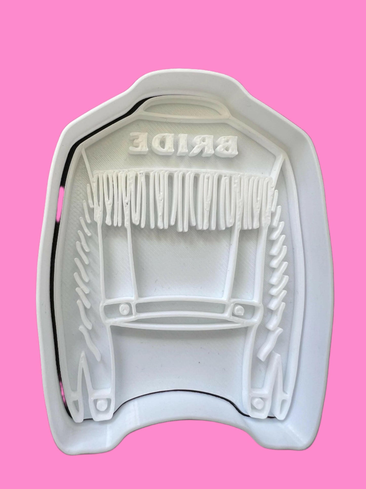 Bride Denim Jacket with Tassels Embosser and Cookie Cutter Set – Bridal Baking Accessories.