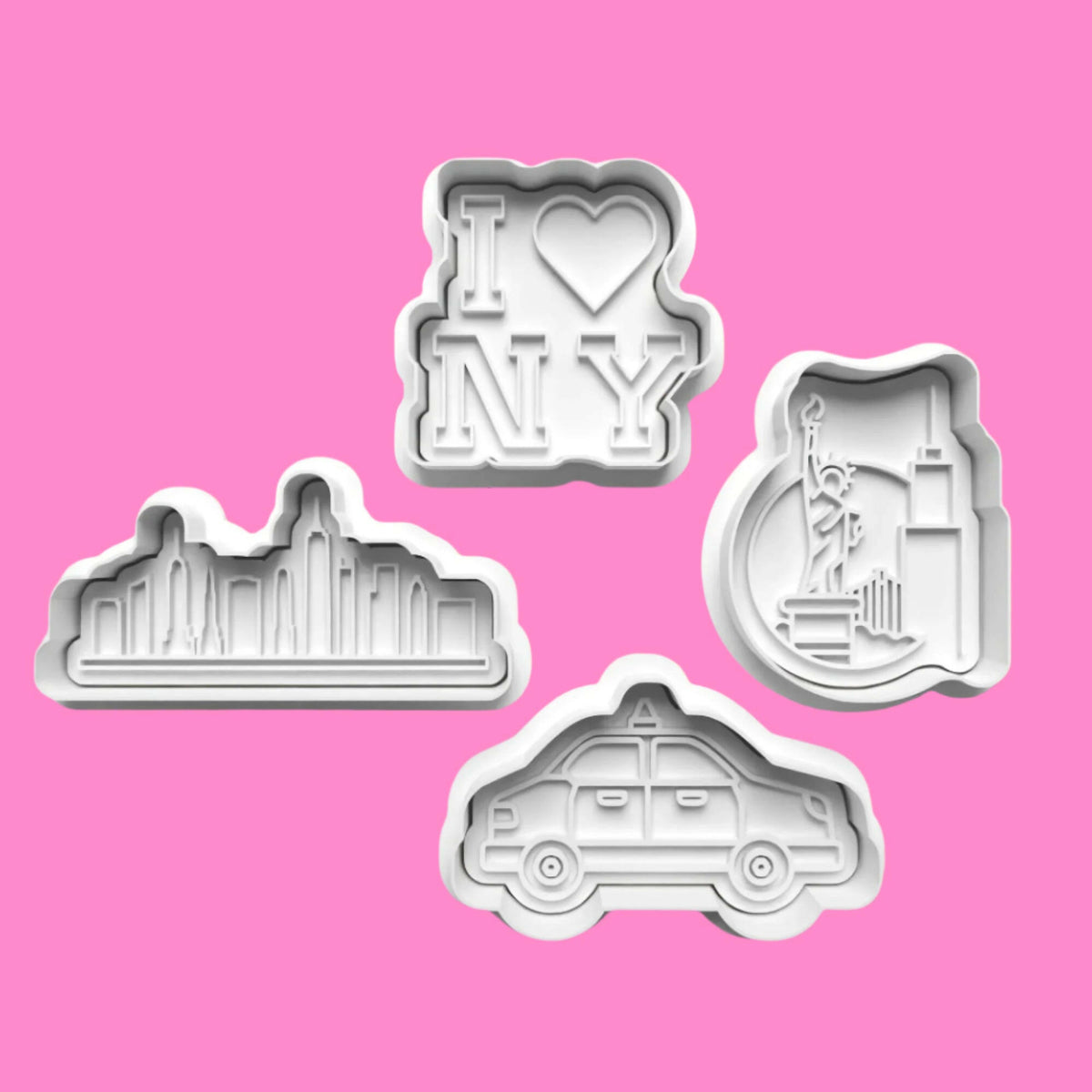 New York Scene Cookie Cutter and Embosser Set of 4 in 7cm or 10cm sizes..
