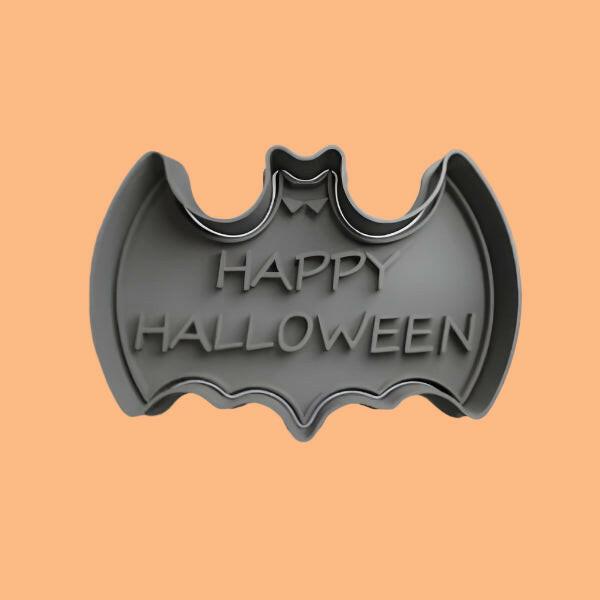 Happy Halloween Bat themed Cookie Cutter and embosser.