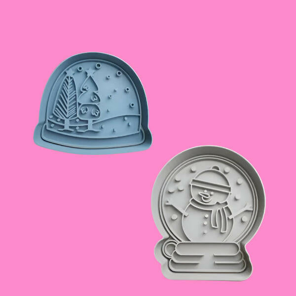 Christmas Snow Globe Embosser and Cookie Cutter Set – 2-Piece or individual Festive Baking Tools.