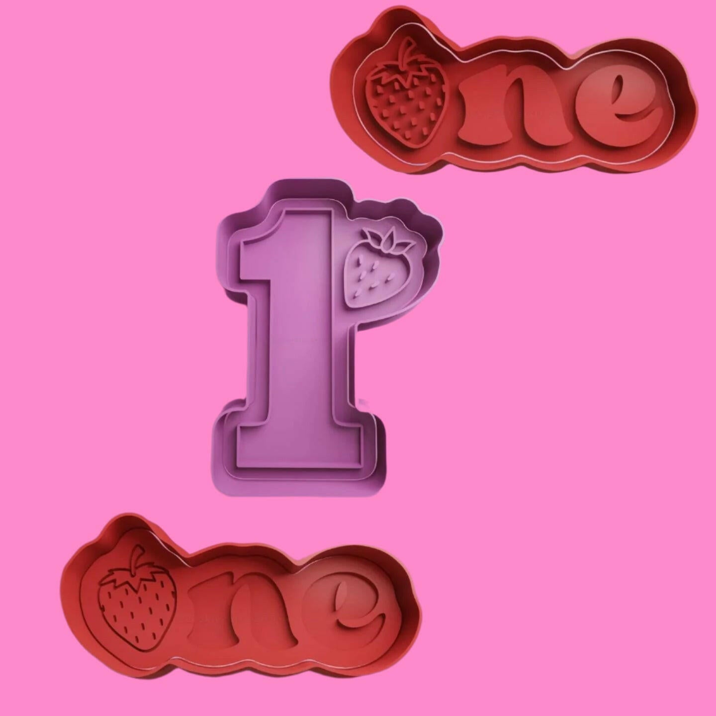 Strawberry One Birthday Cookie Cutte Embosser/Debosser Stamp.