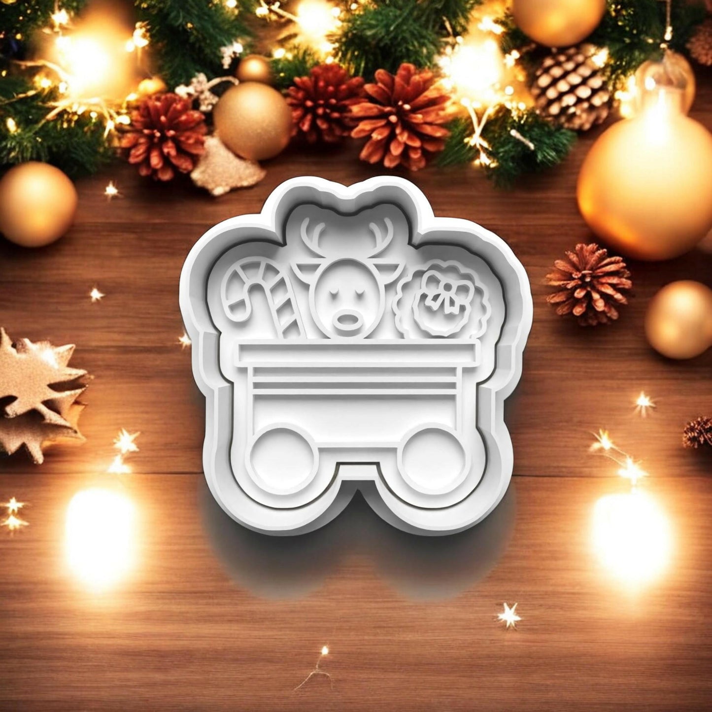 Father Christmas Train and Carriages Cookie Cutter and embosser stamp set..