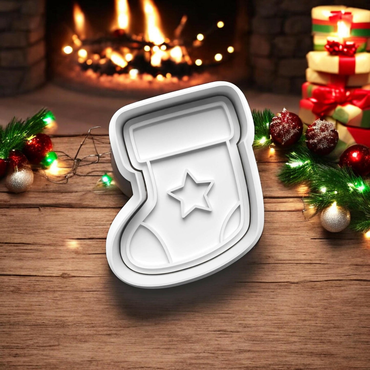 Father Christmas Gingerbread Man Stocking and Snowflake Cookie Cutter and embosser stamp set..