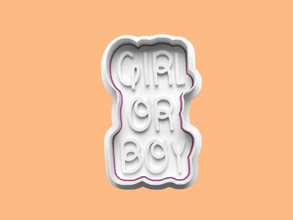 Gender Reveal Embosser and Cookie Cutter Set – 4-Piece Baby Shower Baking Tools.