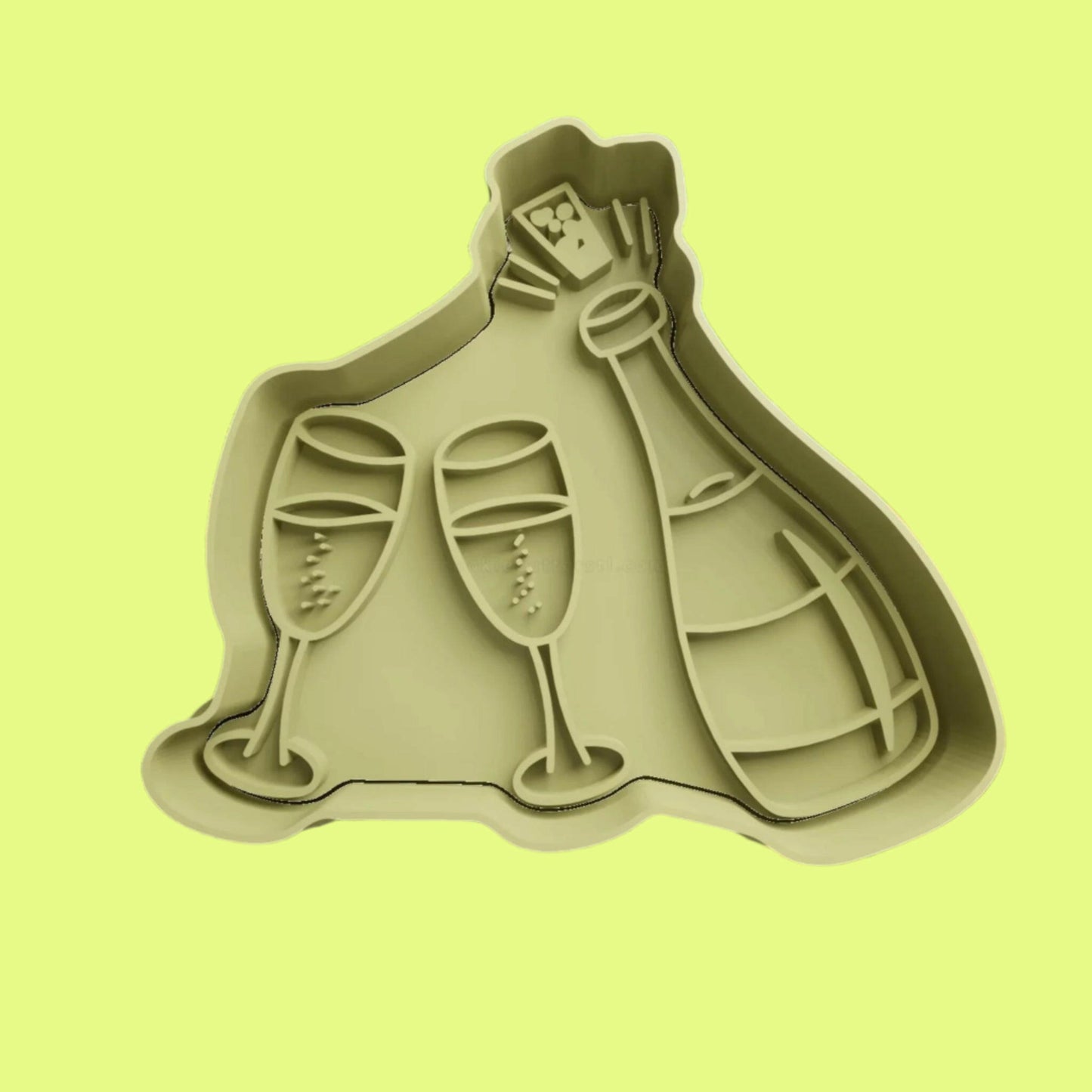 Champagne Bottle and Glasses Celebration Cookie Cutter and Embosser Set.