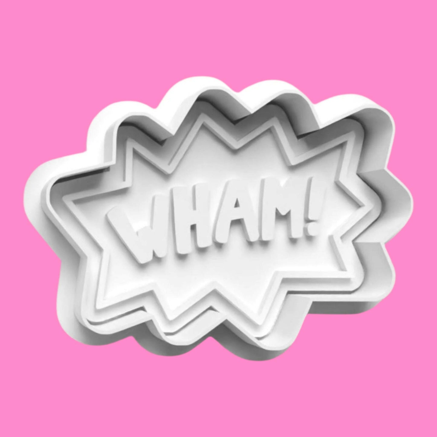 Comic Word Bubble Embosser and Cookie Cutter Set – "Zap," "Pow," "Wow," "Wham" Designs.