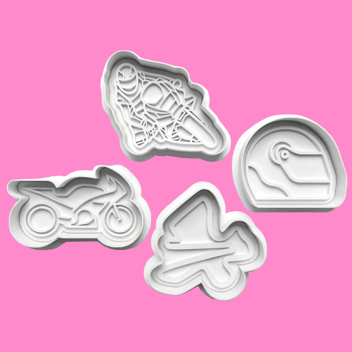 MotoGP-Themed Cookie Cutter Set – 4-Piece Motorcycle Racing Baking Tools.