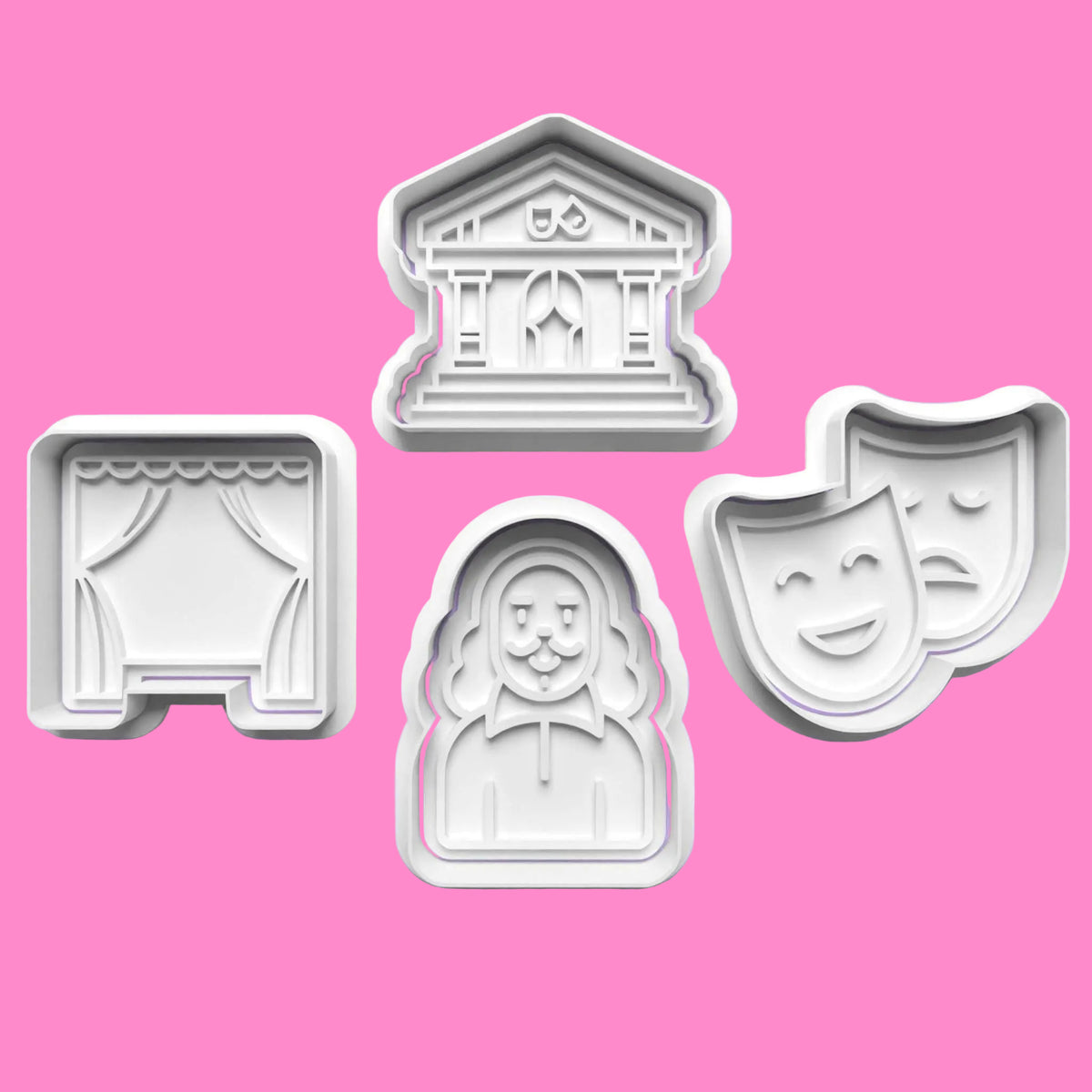Theatre Scene Cookie Cutter and Embosser Stamp Set.