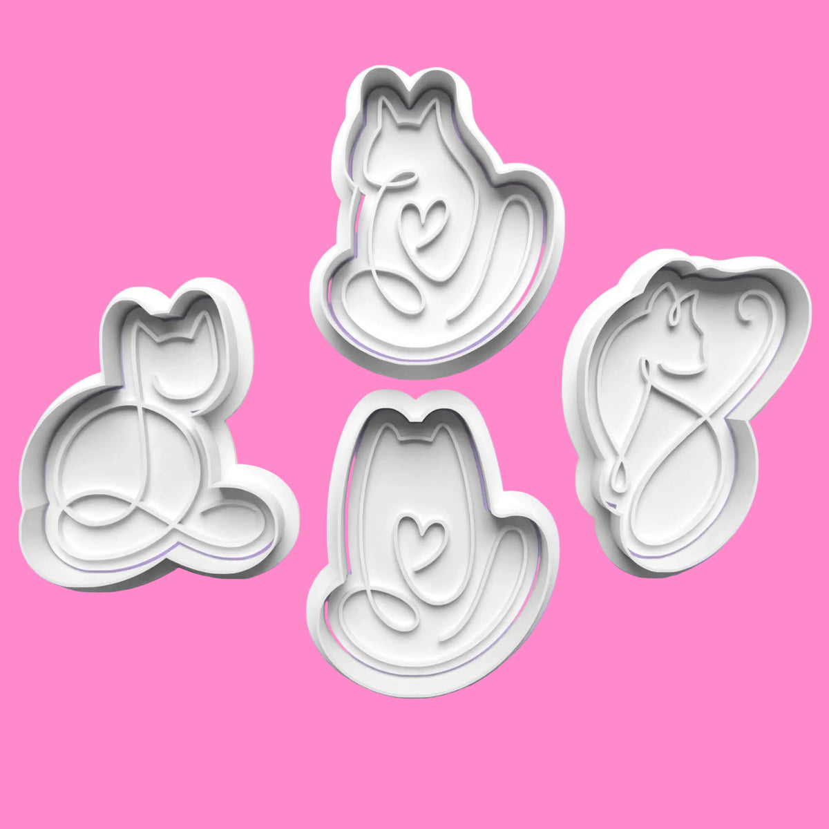 Cat Line Art complete Cookie Cutter and Embosser Stamp Set..