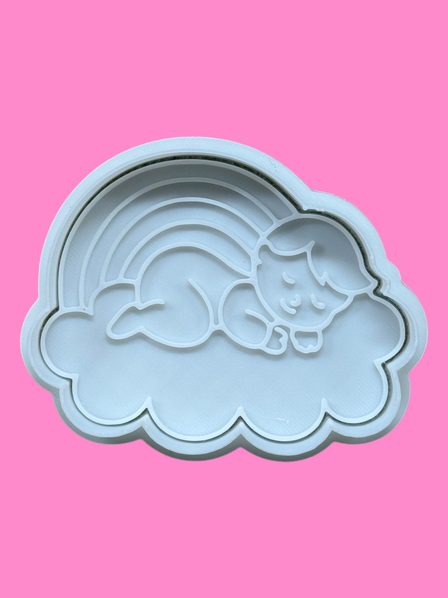 Baby Asleep on Cloud & Rainbow Cookie Cutter & Embosser – Dreamy Baby Shower Design