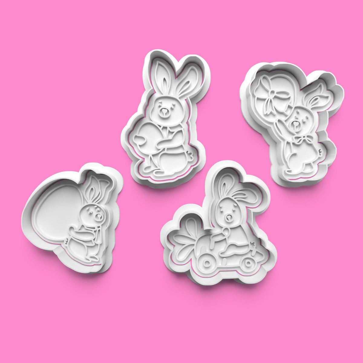 Easter Bunnies Cookie Cutter Set (4 pcs) | Festive Font Designs | PLA
