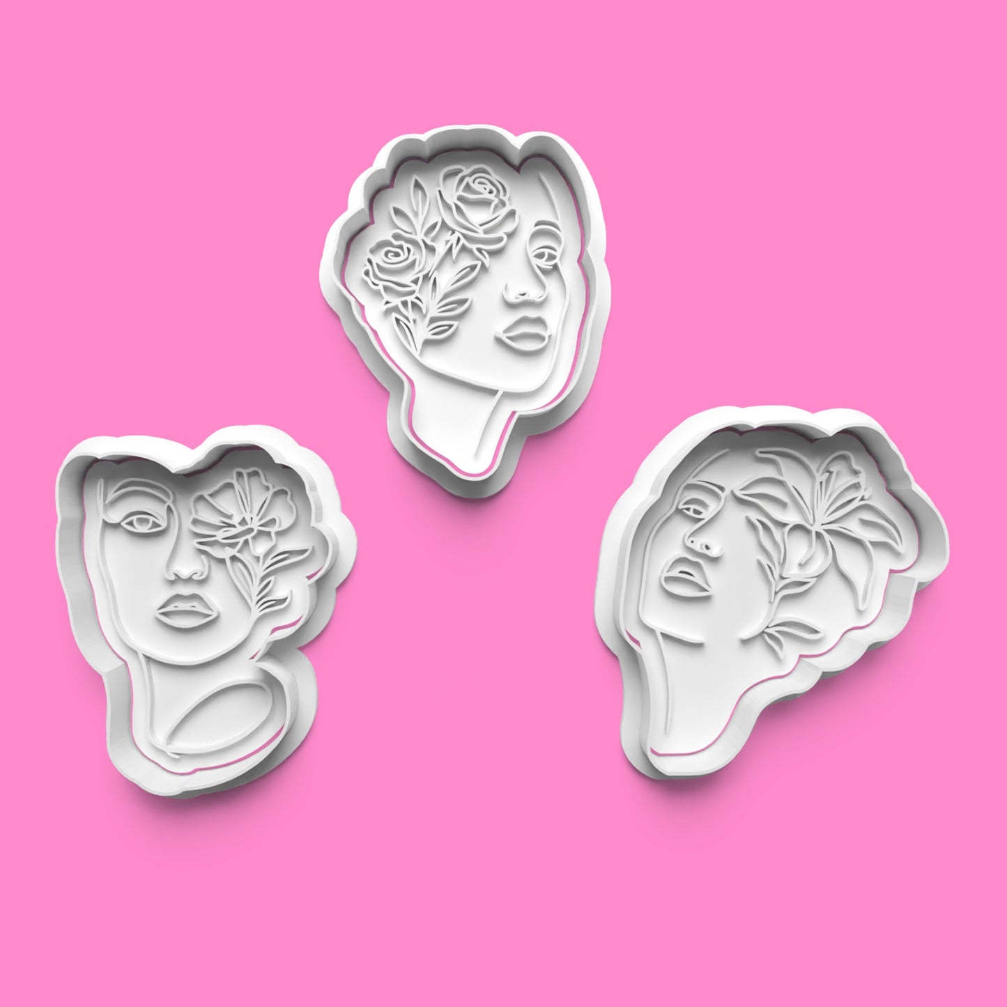 Lady’s Face Line Art with Flowers Cookie Cutters & Stamps | Elegant Baking | PLA