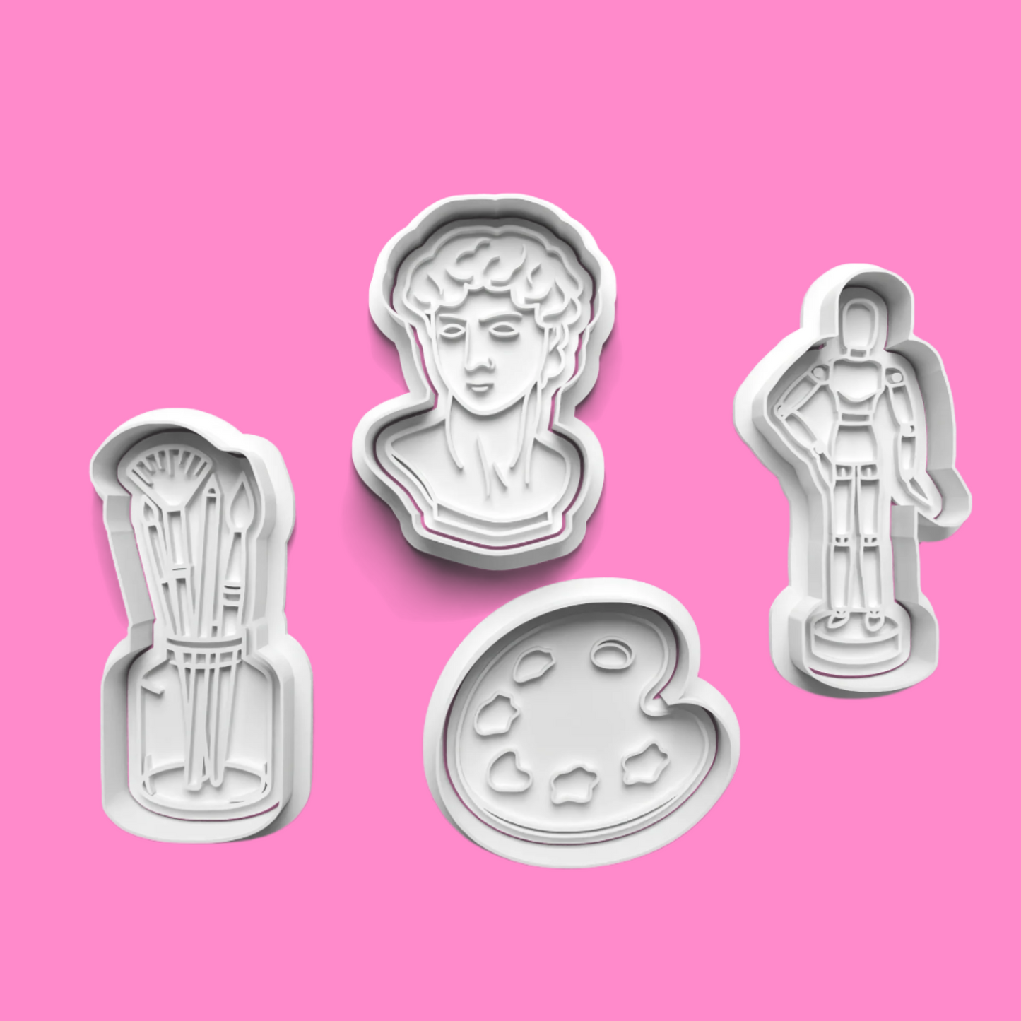 Art-Themed Embosser and Cookie Cutter Set – 4-Piece Creative Baking Tools.