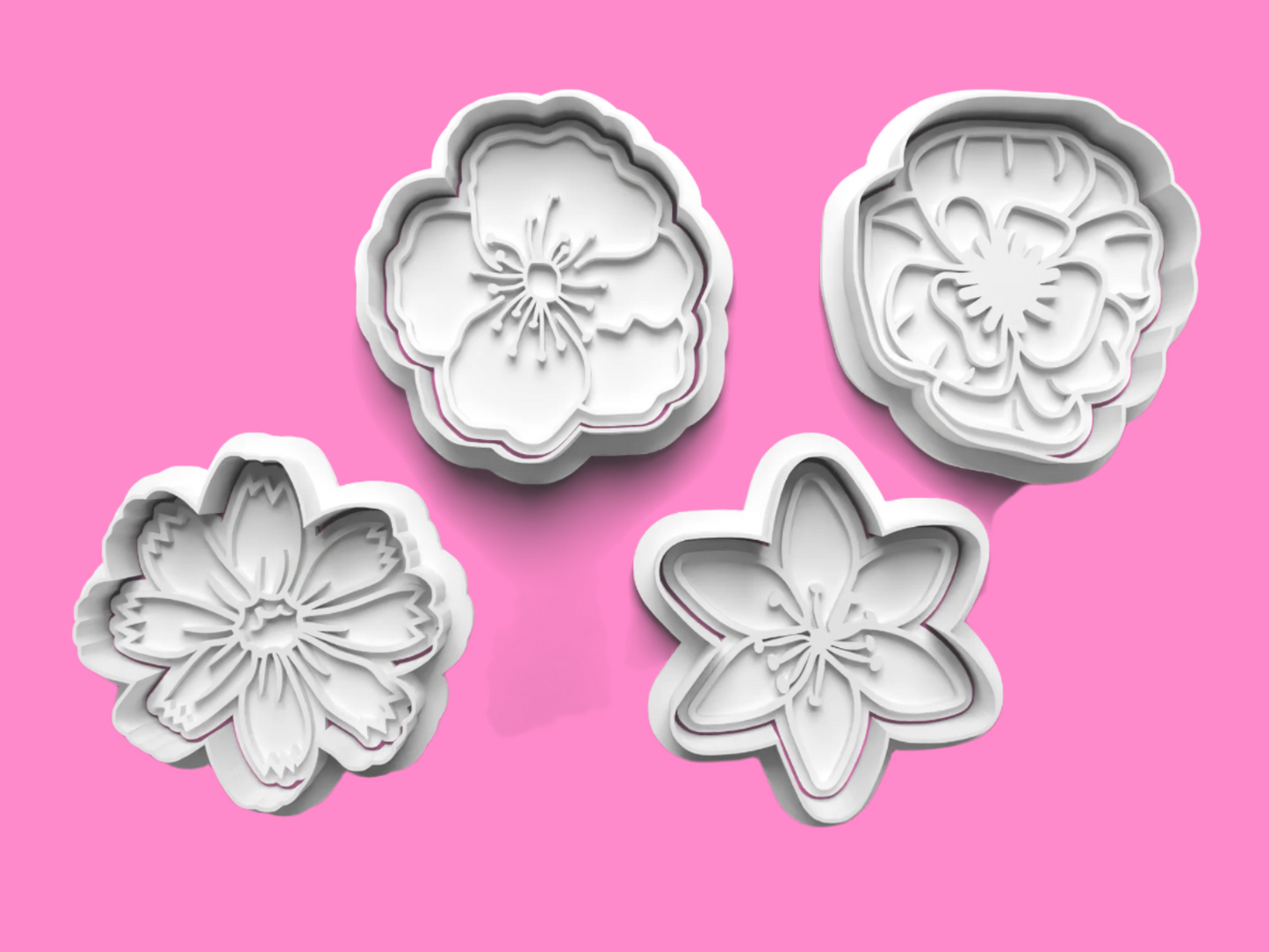 Flower Cookie Cutter and Embosser Set of 4 in 7cm or 10cm sizes..