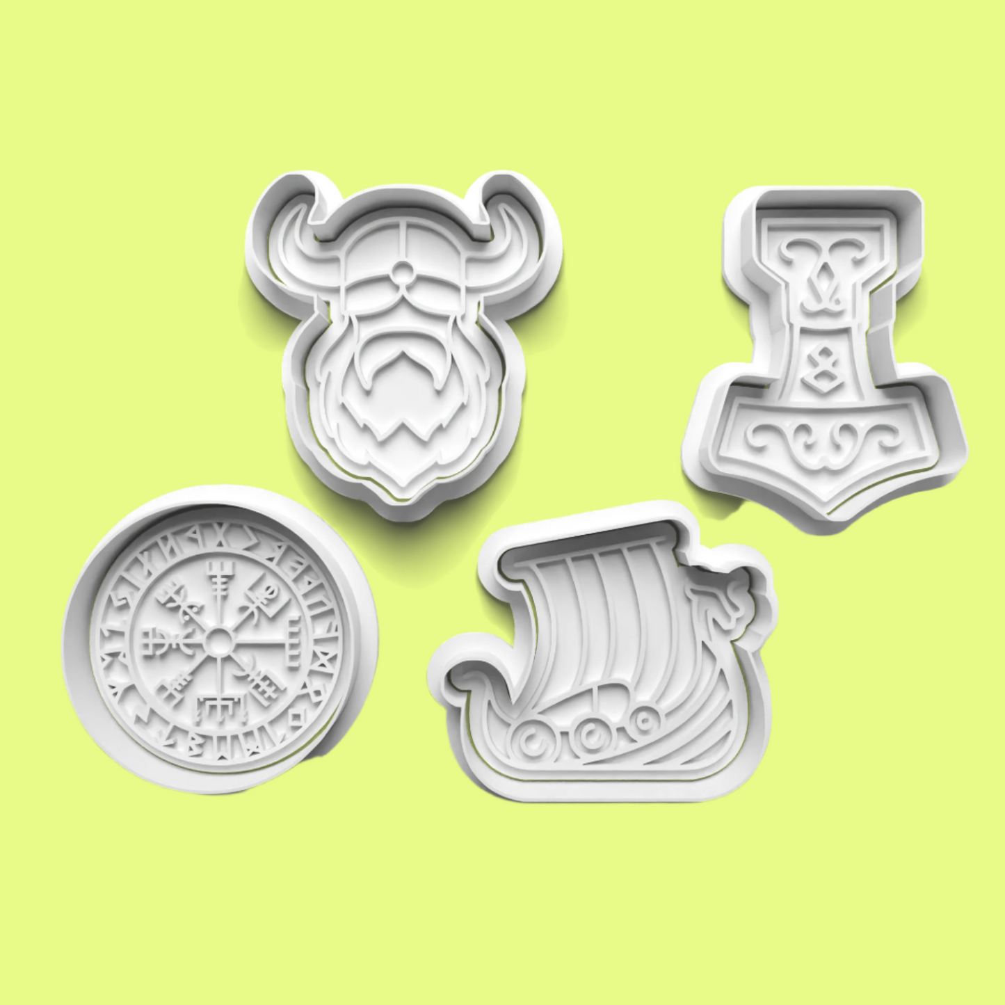 Viking-Themed Embosser and Cookie Cutter Set – 4-Piece Norse Mythology Baking Tools.