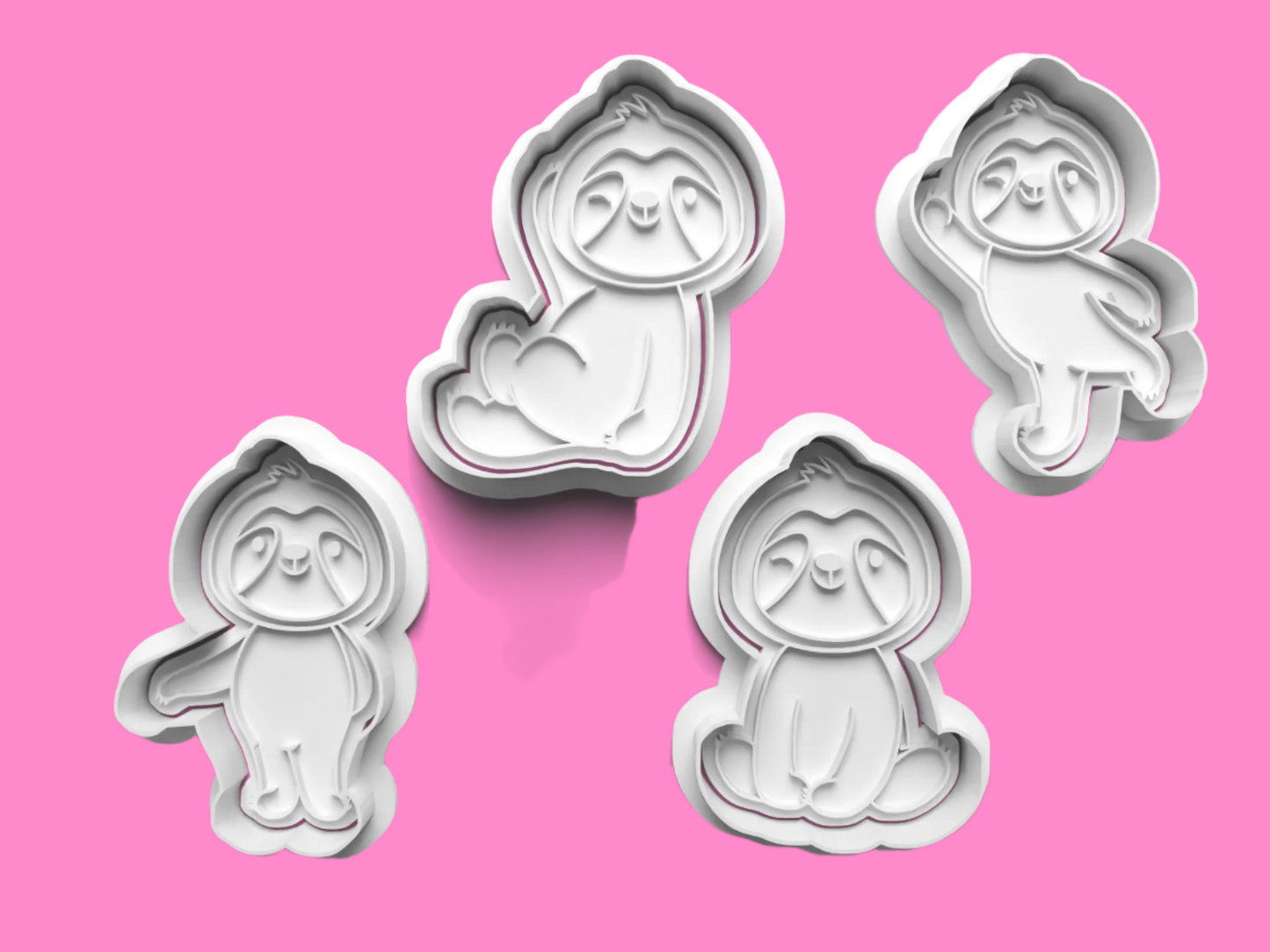 Sloth Cookie Cutter and Embosser Stamp Set of 5 in 7cm or 10cm sizes..