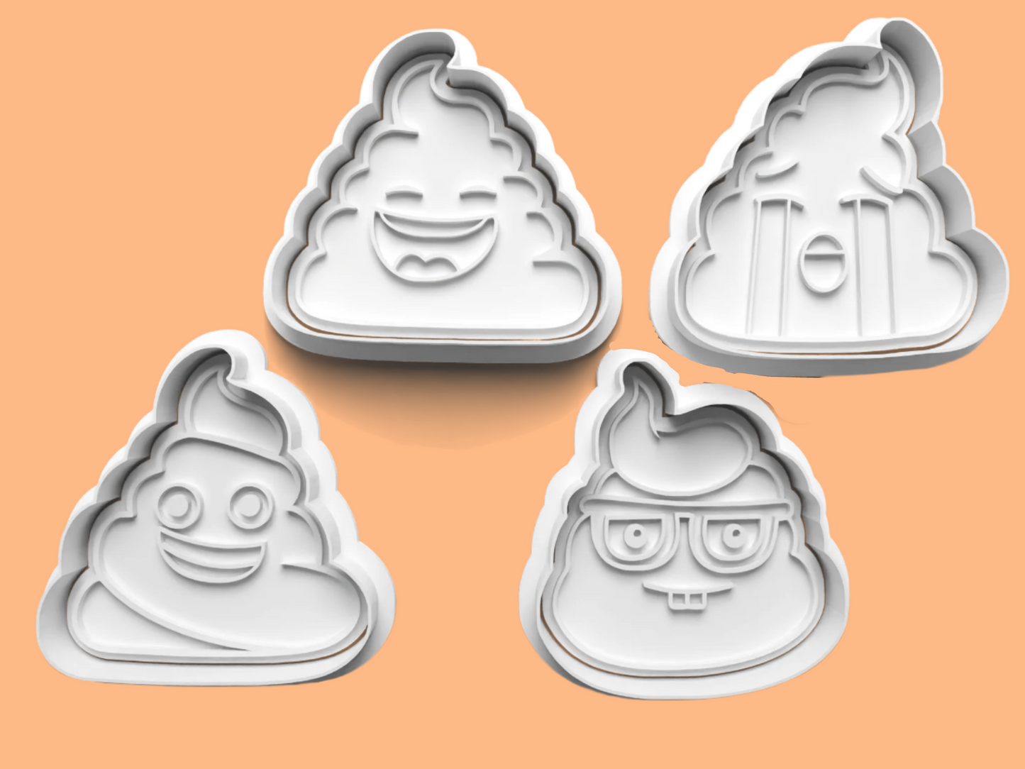 Poop Emoji Embosser and Cookie Cutter Set – 4-Piece Fun Baking Tools.
