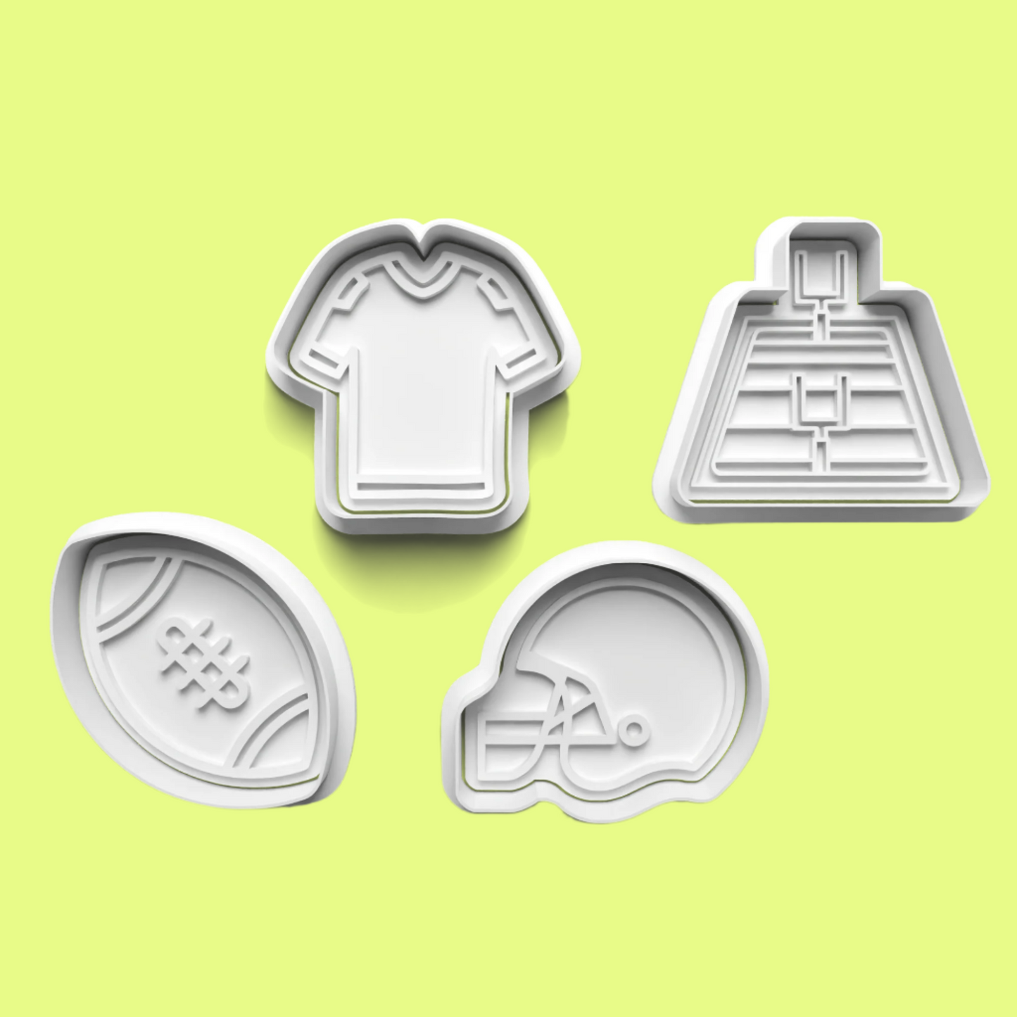 American Football-Themed Embosser and Cookie Cutter Set – 4-Piece Sports Baking Tools.