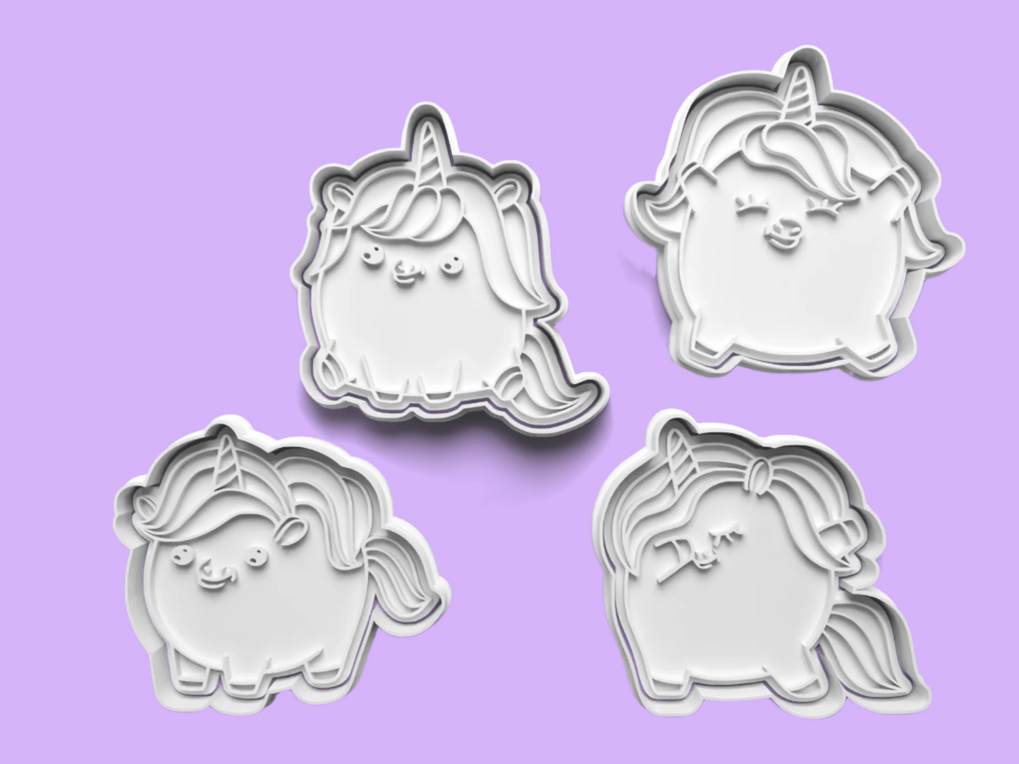 Squishy Unicorn-Inspired Embosser and Cookie Cutter Set – Set of 4.