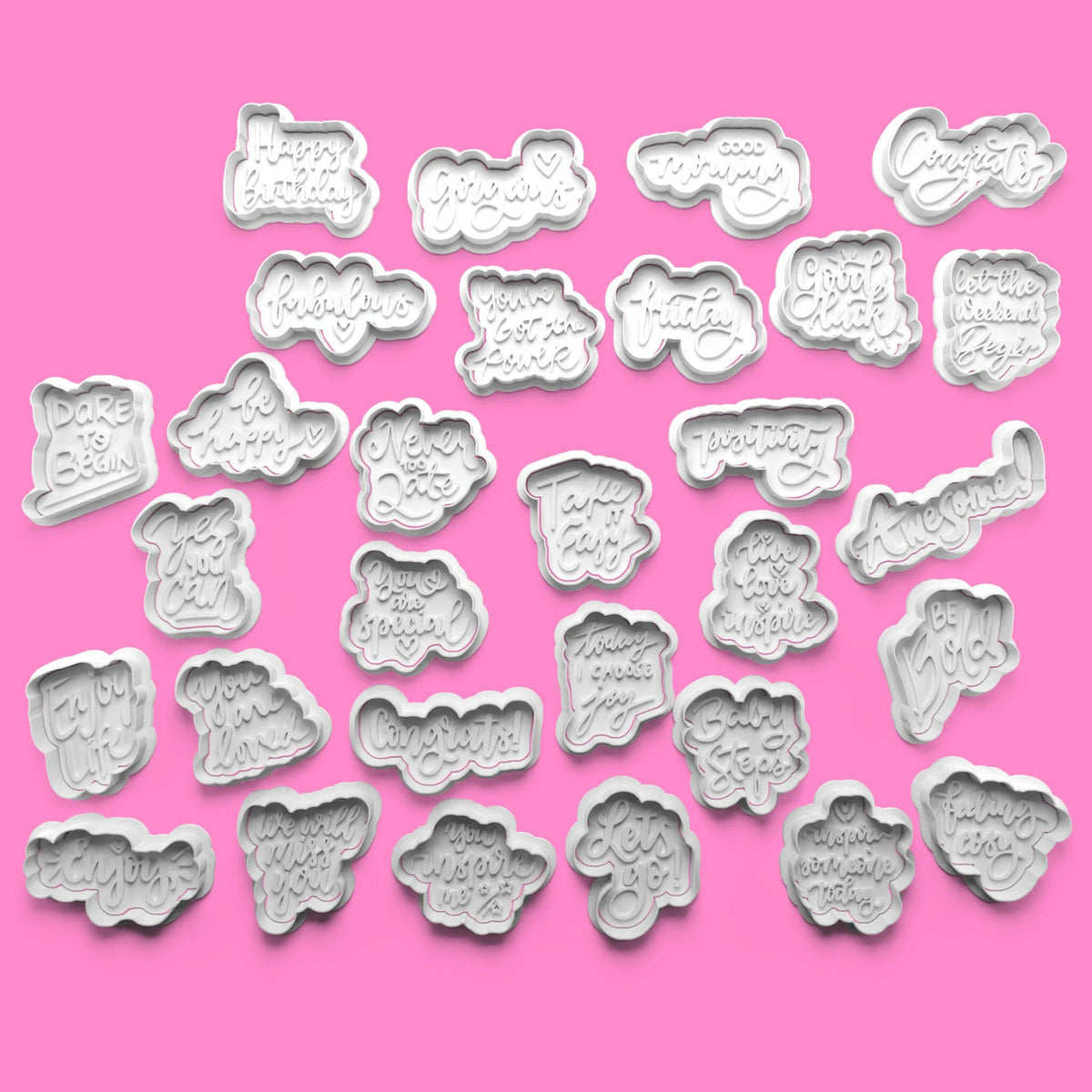 Inspirational Words Cookie Cutter & Stamp Set | 30 Motivational Designs | PLA.