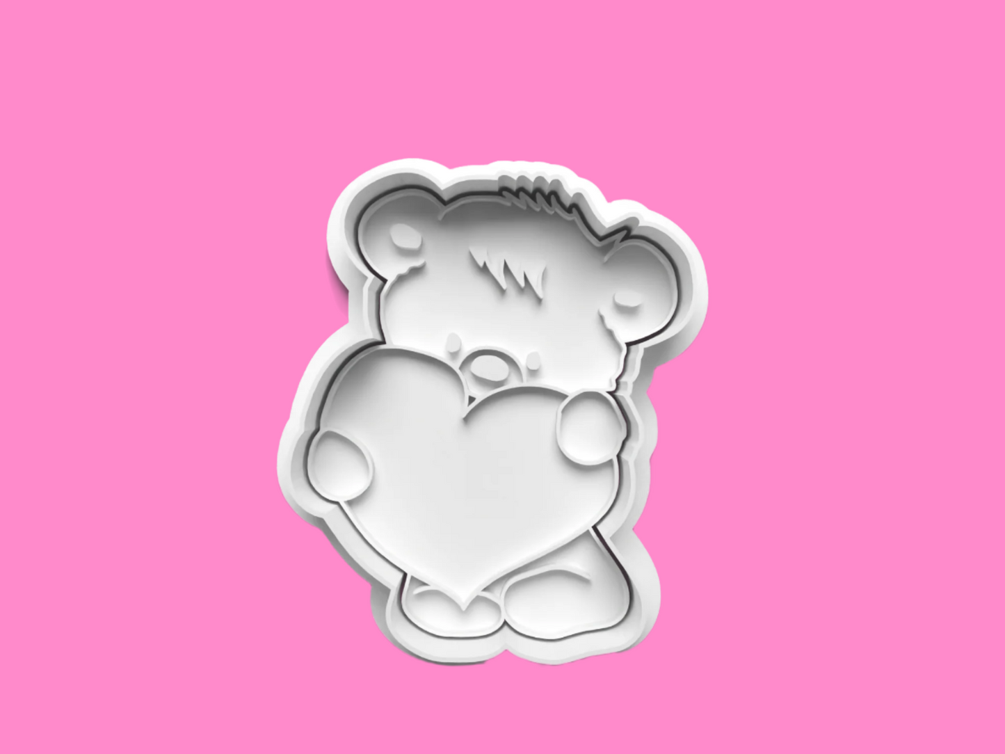 Teddy Bear with Love Heart Embosser and Cookie Cutter Set – Adorable Baking Tool.