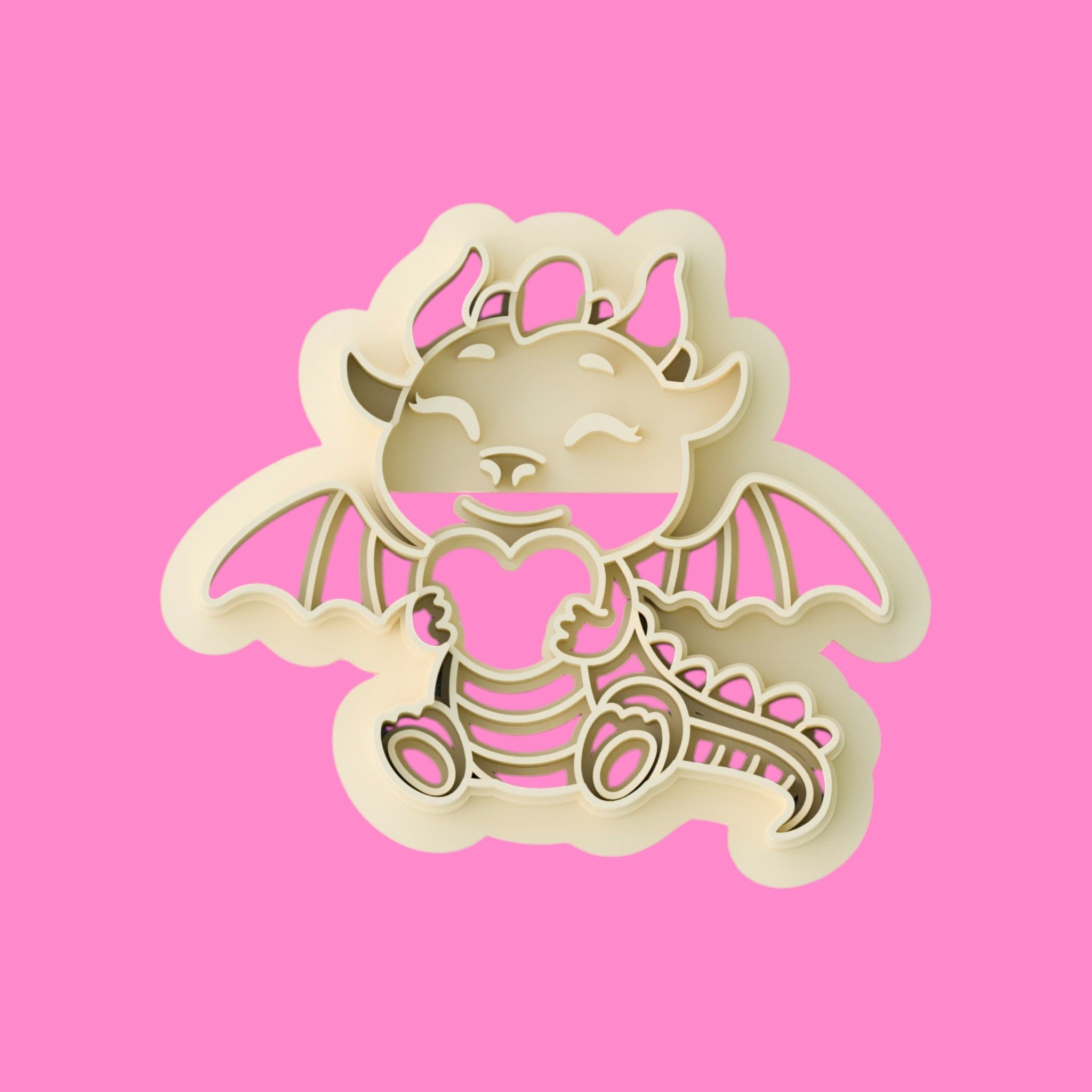 Kawaii Baby Dragon Hugging Heart Polymer Clay Cutter | Cute Fantasy Mythical Earring & Pendant Cutter | 30mm - 50mm