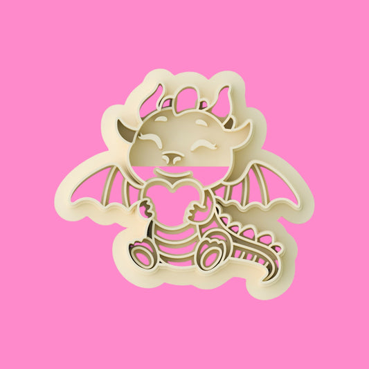 Kawaii Baby Dragon Hugging Heart Polymer Clay Cutter | Cute Fantasy Mythical Earring & Pendant Cutter | 30mm - 50mm