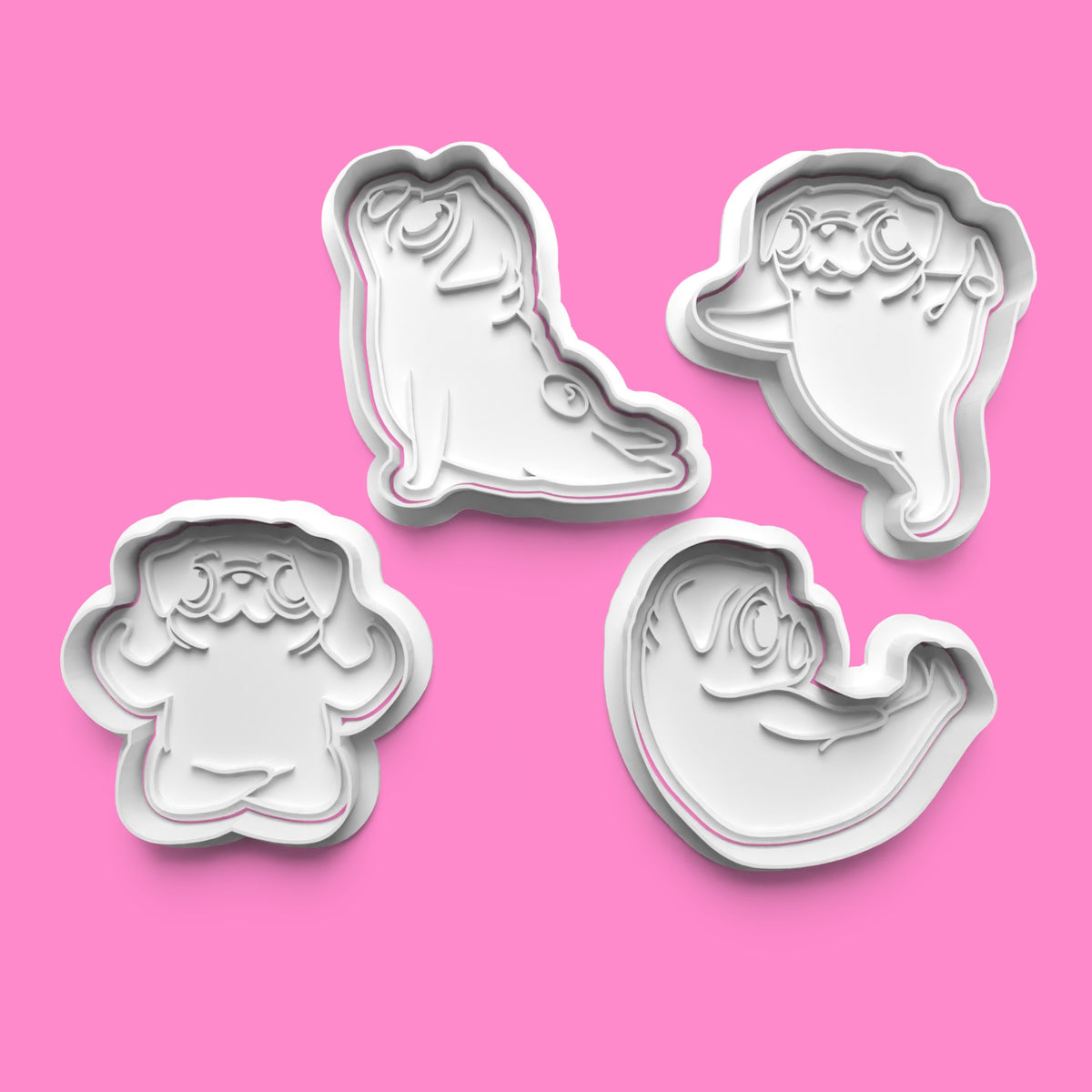 Pugs Doing Yoga Cookie Cutters & Stamps | Funny Animal Baking Set | PLA