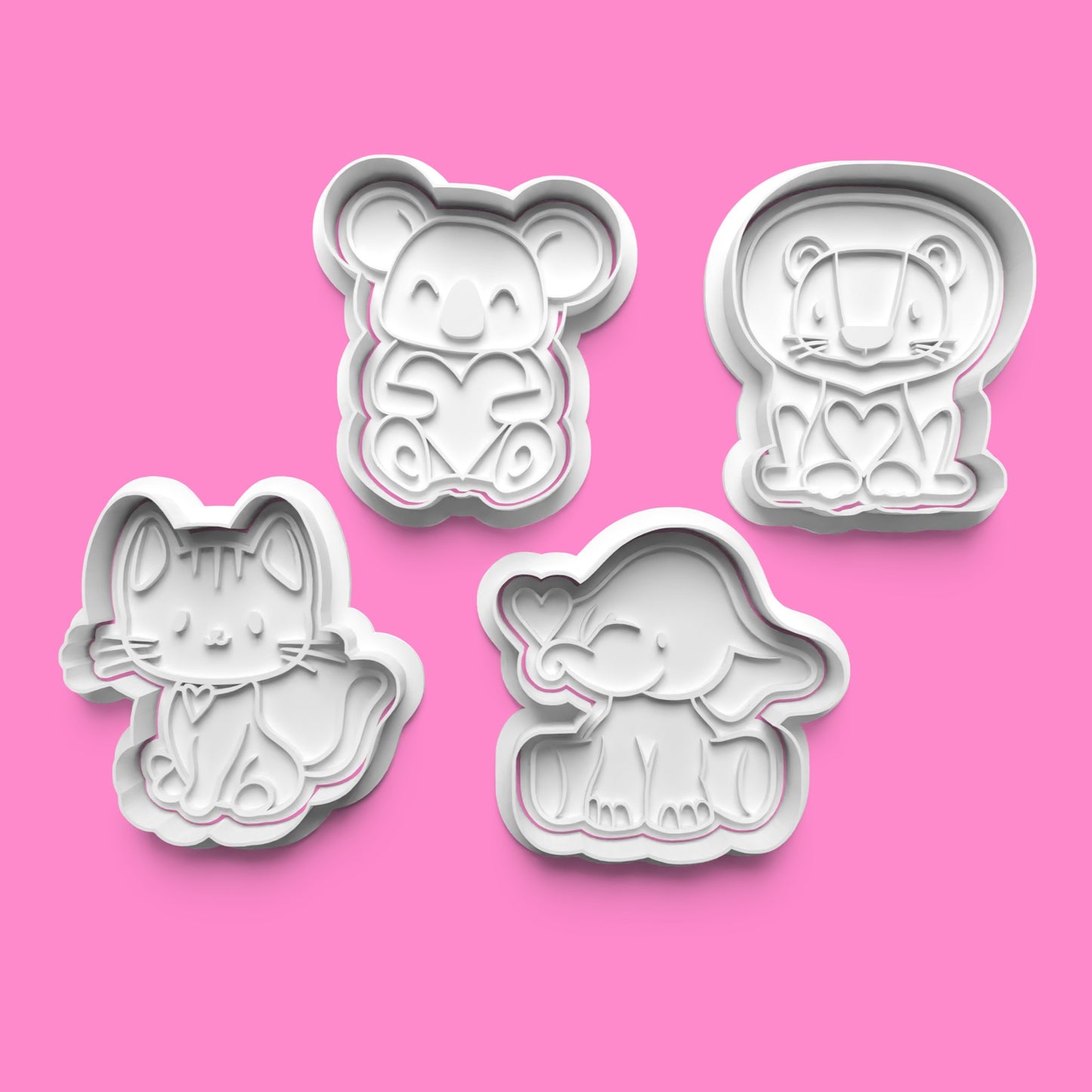 Cute Animals with Love Hearts Cookie Cutters & Stamps | Sweet Baking Set | PLA