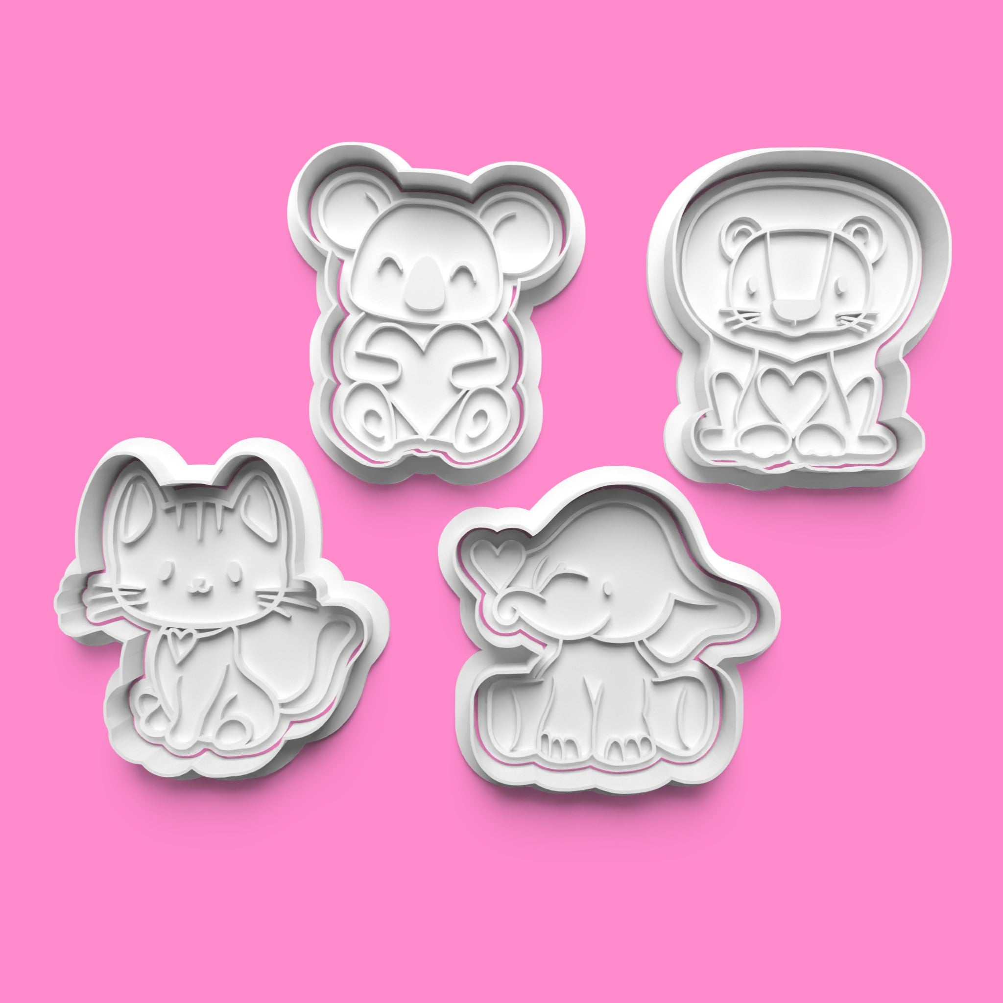 Cute Animals with Love Hearts Cookie Cutters & Stamps | Sweet Baking Set | PLA