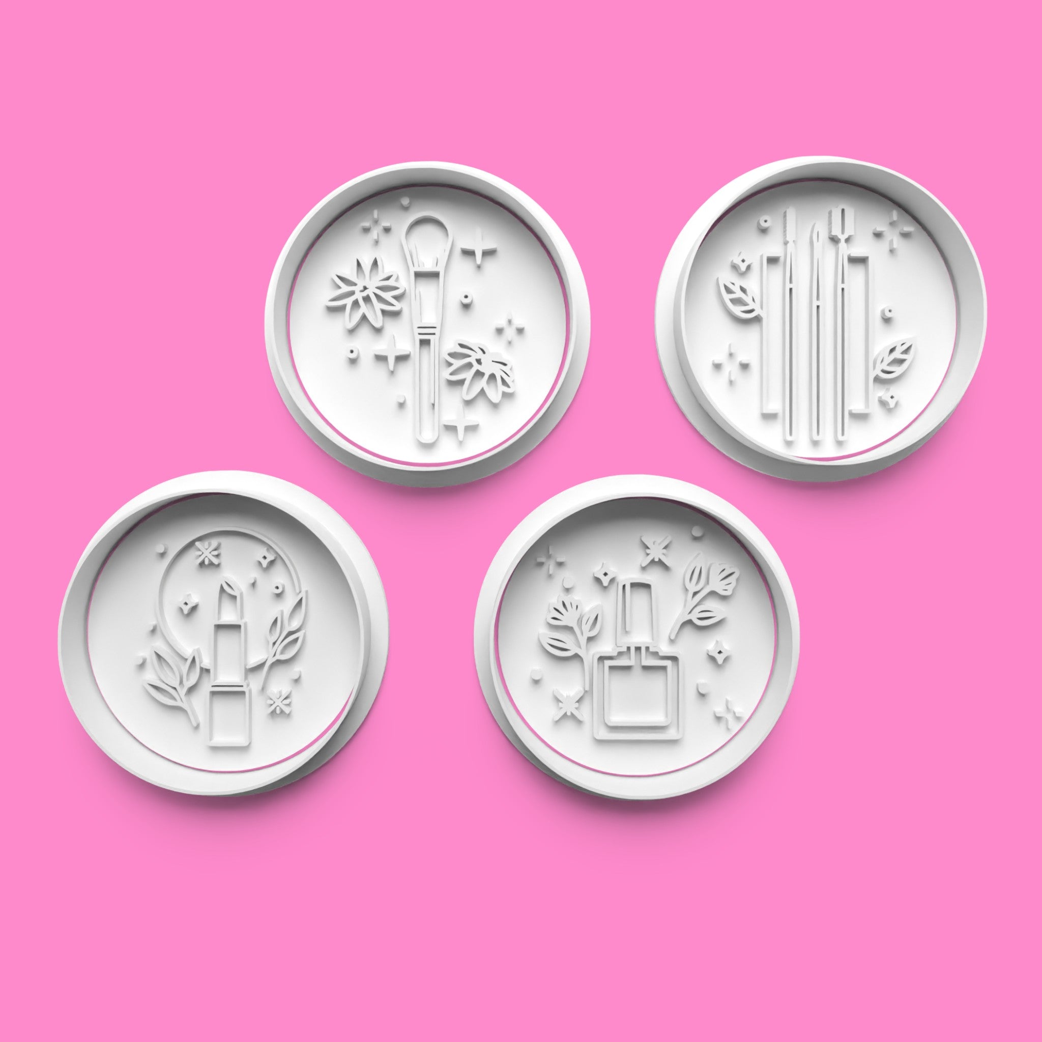 Beauty-Themed Circle Embosser and Cookie Cutter Set – 4-Piece Glamorous Baking Tools