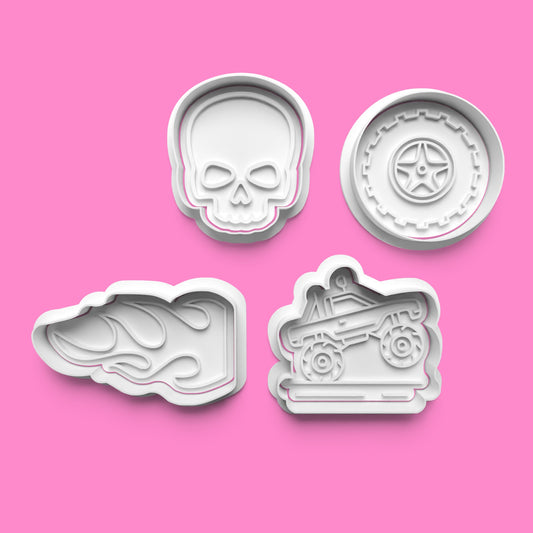 Monster Truck Cookie Cutters & Stamps | Action-Packed Baking Set | PLA