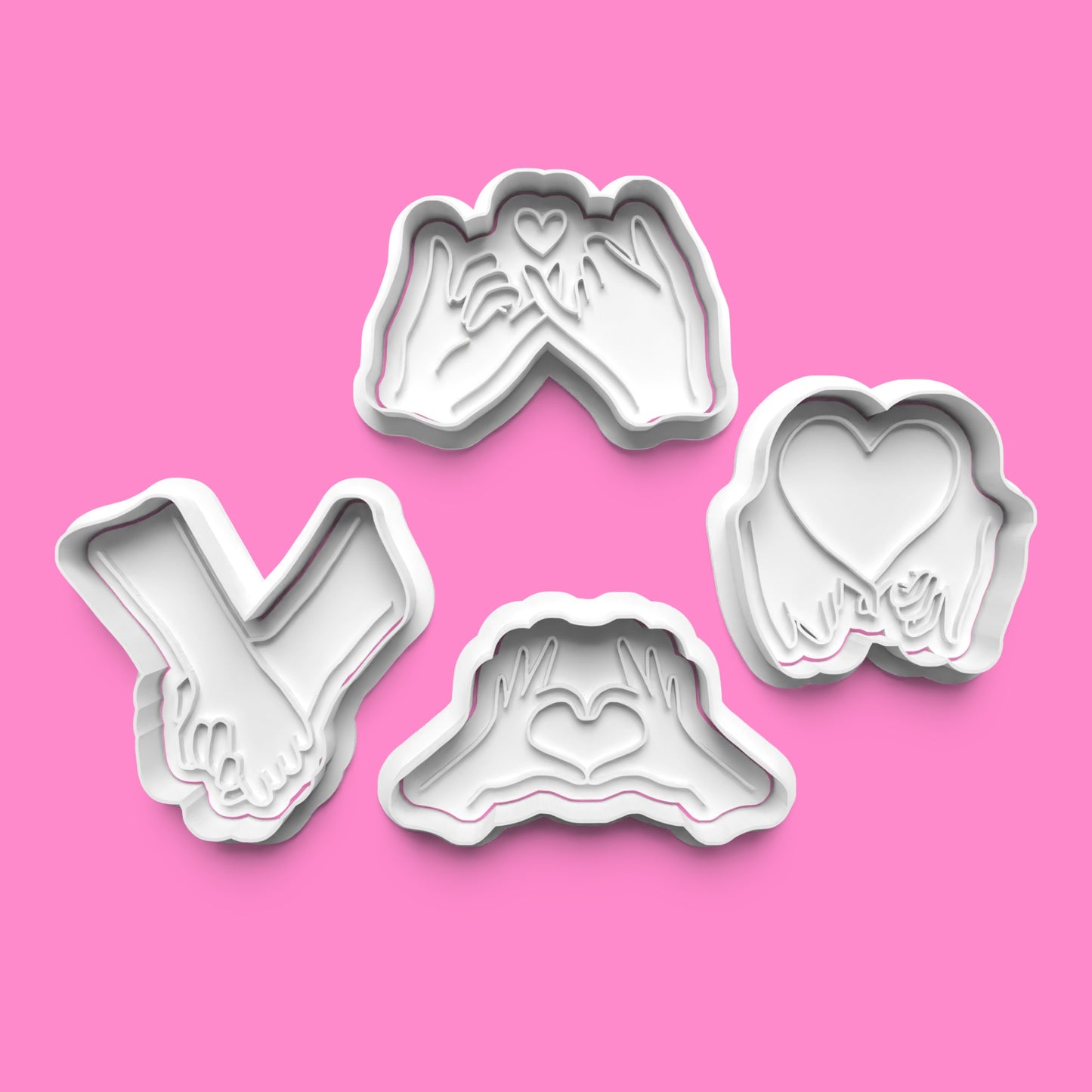 Set of 4 Hands & Love Hearts Cookie Cutters & Embossers – Valentine & Friendship Set