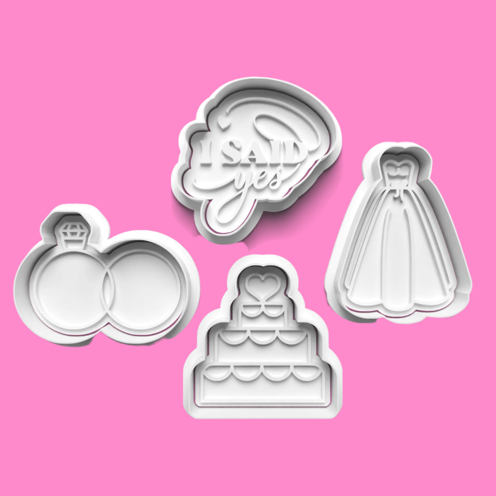 Wedding Day Engagement Cookie Cutter and Embosser Stamp Set in 7cm or 10cm sizes..