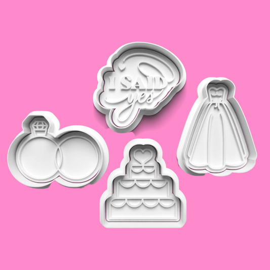 Wedding Day Engagement Cookie Cutter and Embosser Stamp Set in 7cm or 10cm sizes.