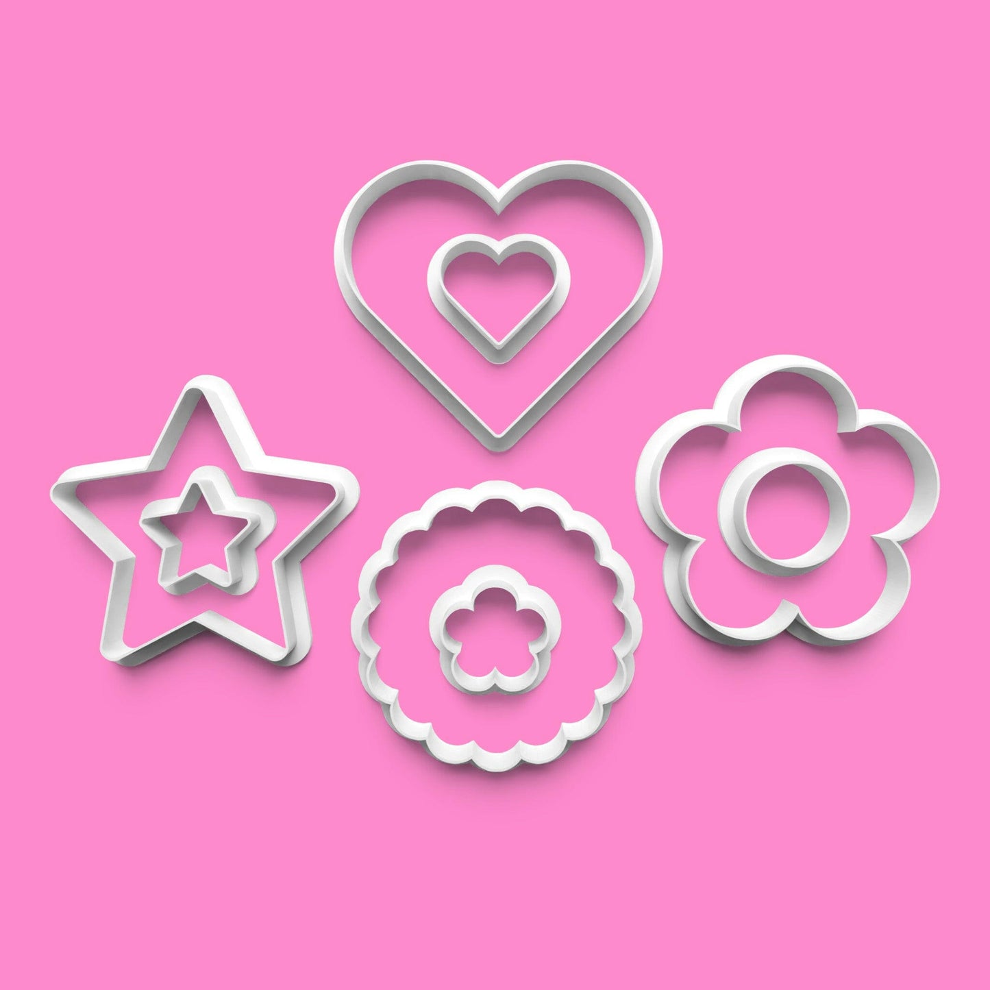 Simple Shapes Cookie Cutter and Embosser Set of 8 in 7cm or 10cm sizes.