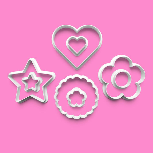 Simple Shapes Cookie Cutter and Embosser Set of 8 in 7cm or 10cm sizes.