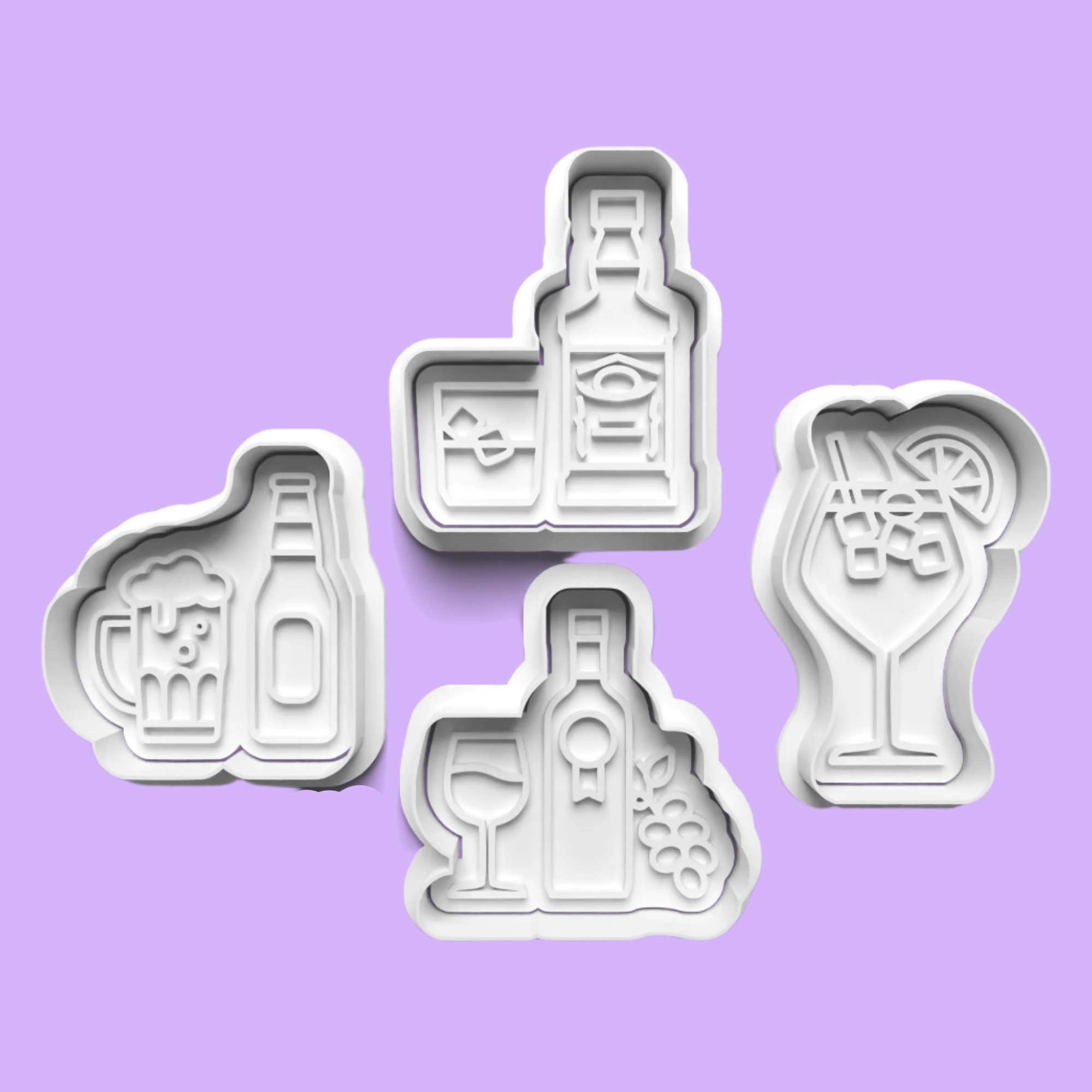 Cocktail and Beer-Themed Cookie Cutter Set – 4-Piece Beverage-Inspired Baking Tools.