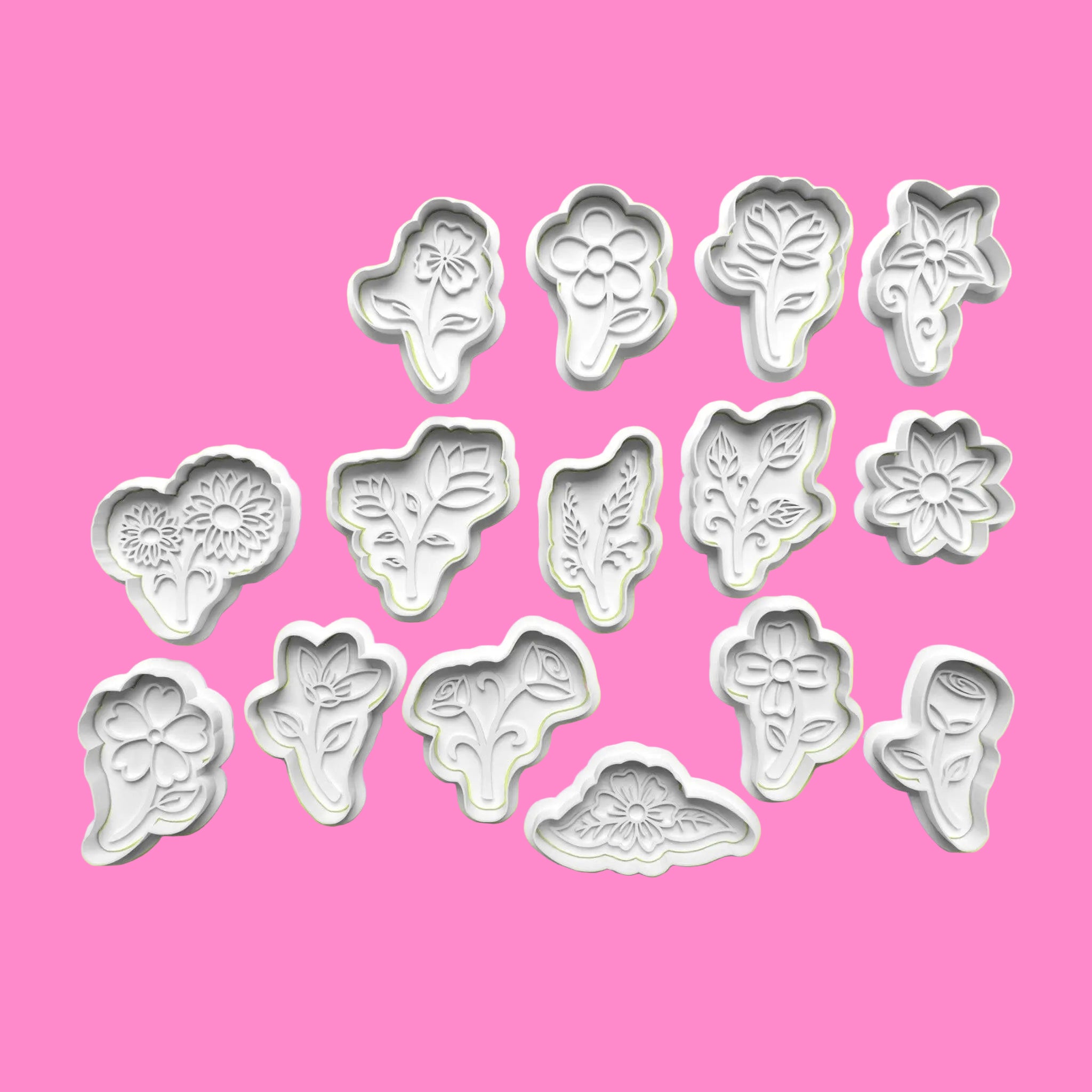 Spring Flower-Themed Embosser and Cookie Cutter Set –15-Piece FlowerBaking Tools.