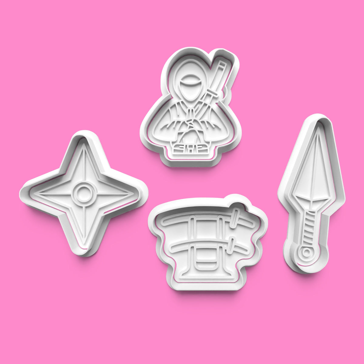 Set of 4 Ninja Cookie Cutters & Embossers – Stealthy Party Set