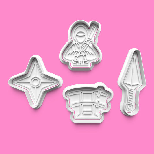 Set of 4 Ninja Cookie Cutters & Embossers – Stealthy Party Set