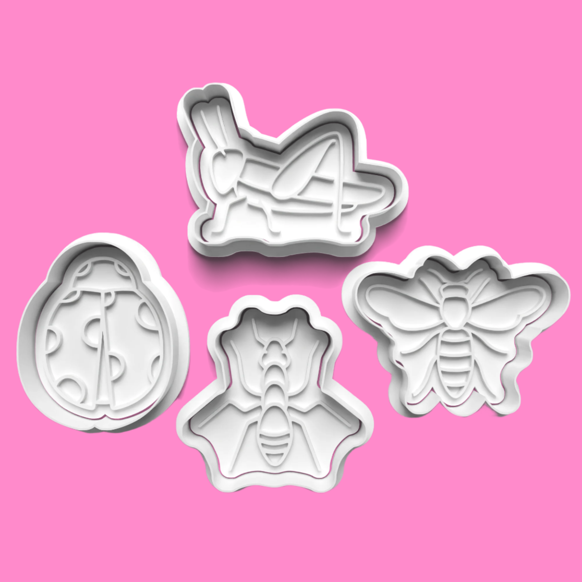 Bug-Themed Embosser and Cookie Cutter Set – Ladybird, Grasshopper, Wasp, and Ant – Set of 4.
