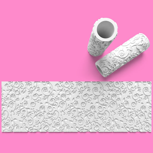 Floral Scroll Pattern Textured Roller Emboss  Outboss for Fondant and Clay – Intricate Flower Patterns