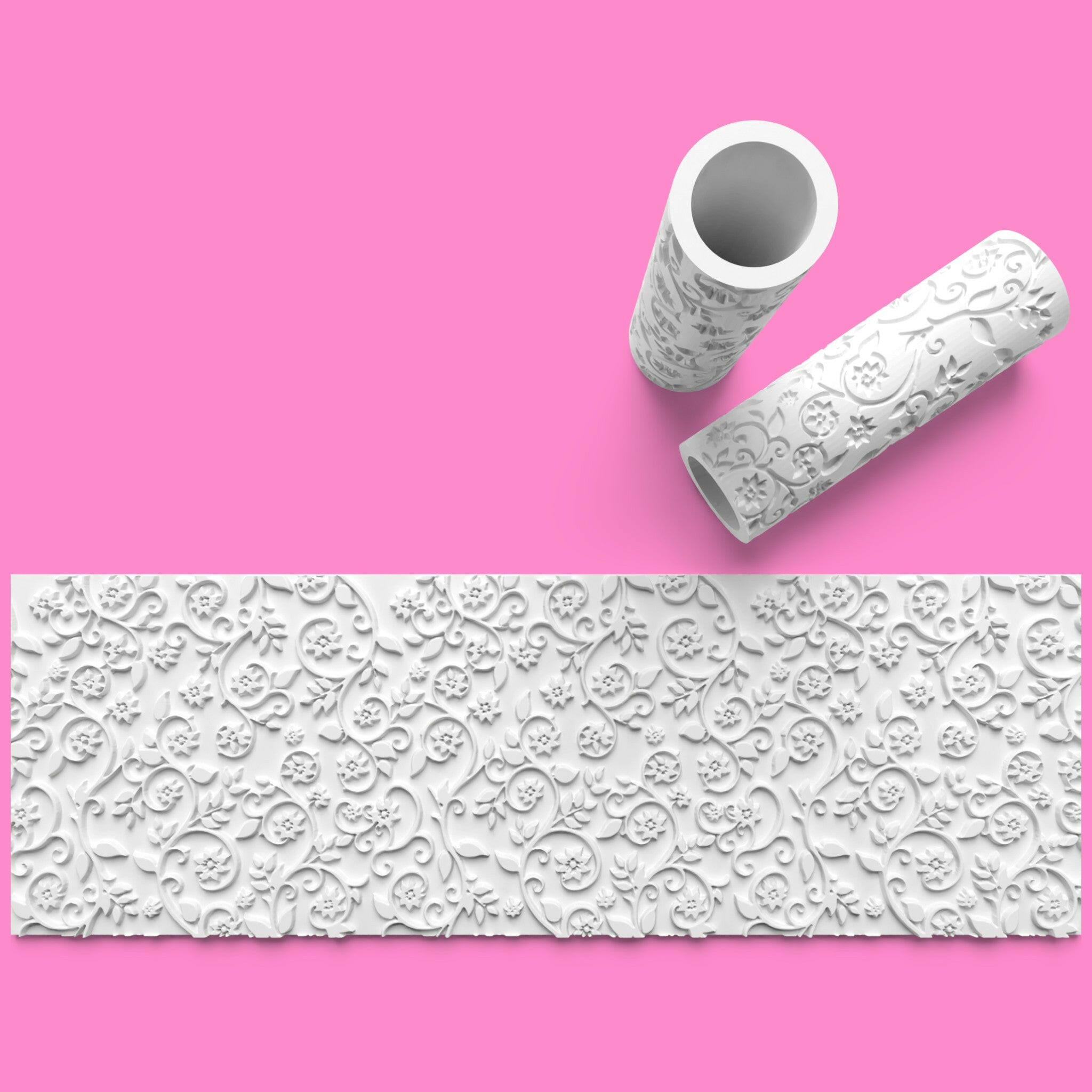 Floral Scroll Pattern Textured Roller Emboss  Outboss for Fondant and Clay – Intricate Flower Patterns.