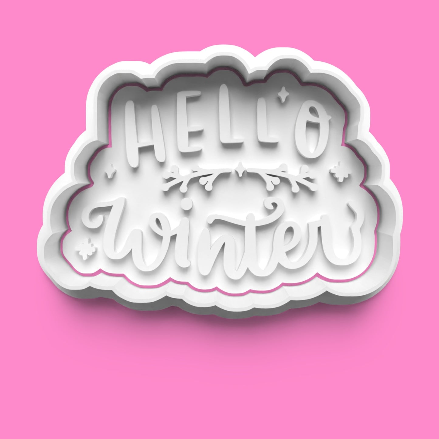 Hello Winter Cookie Cutter Set – Mitten, Mug, Snowflake & Quote (5cm–10cm)