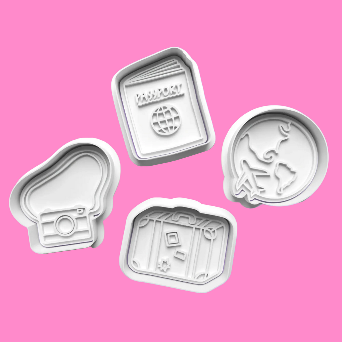 Globetrotter Cookie Cutter Set – 4-Piece Travel-Inspired Baking Tools.